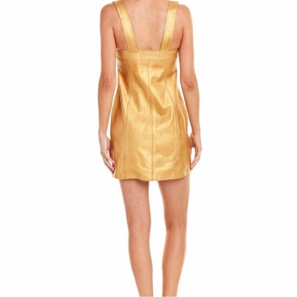 Free People Women's 6 Goldie Mini Gold Leather Button Dress Eras Tour Style - Picture 3 of 5
